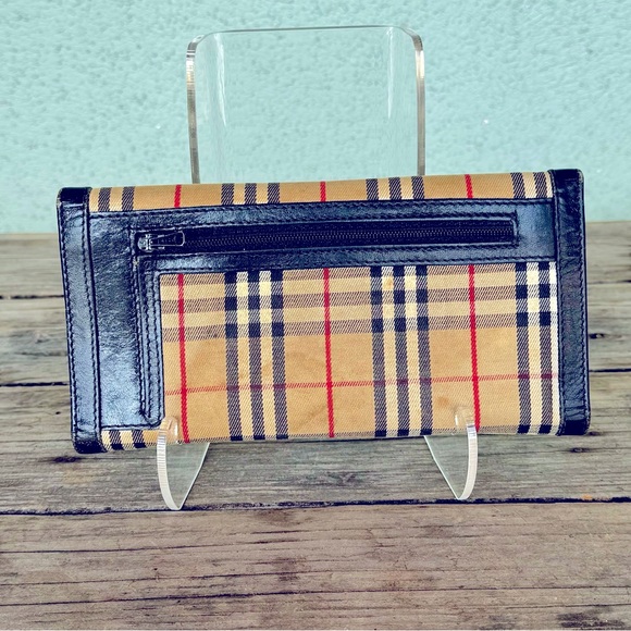 VTG Burberry Leather & Fabric Tri-Fold Wallet - Picture 2 of 13